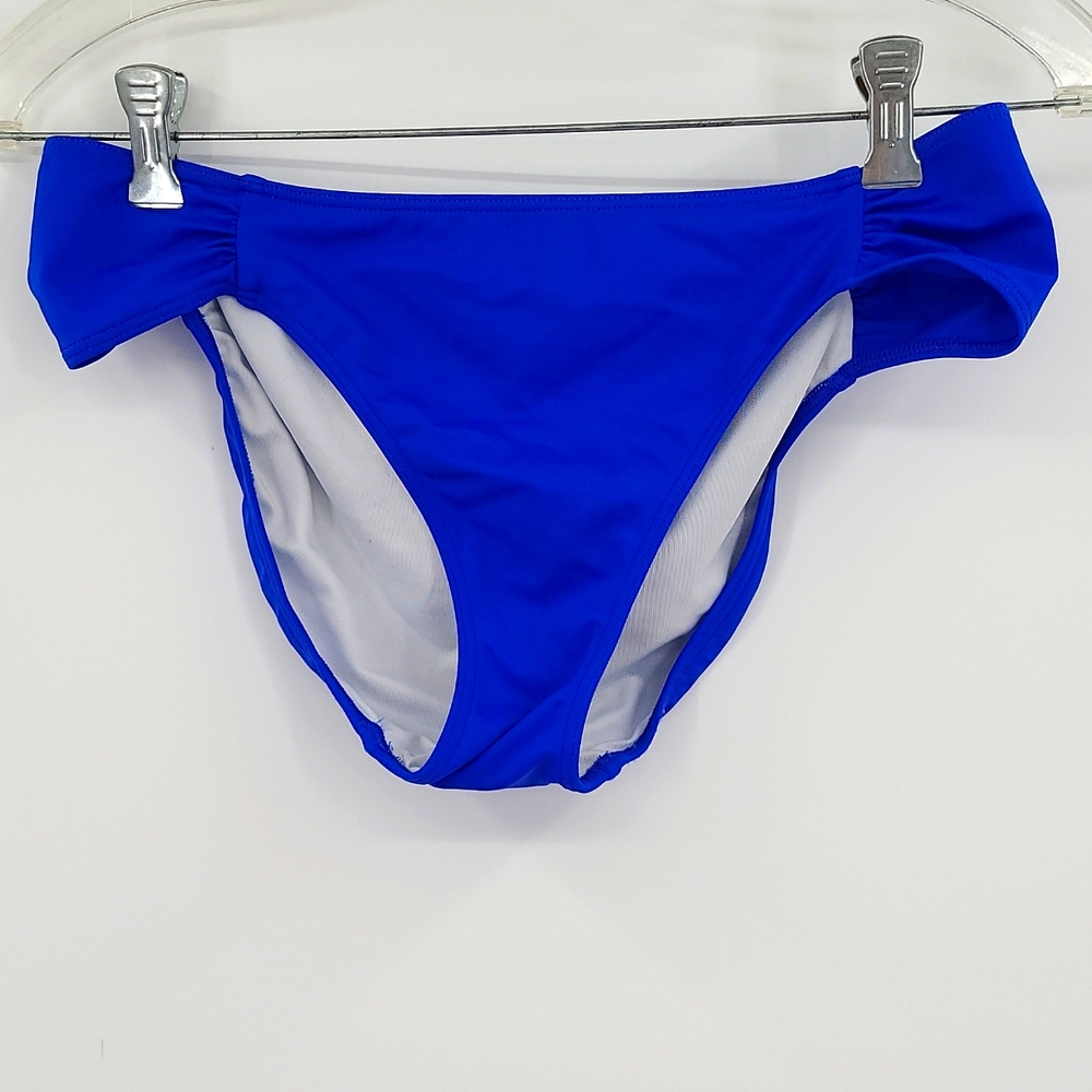 Pink Victoria Secret Medium Blue white lined gathered sides bikini bottom cute